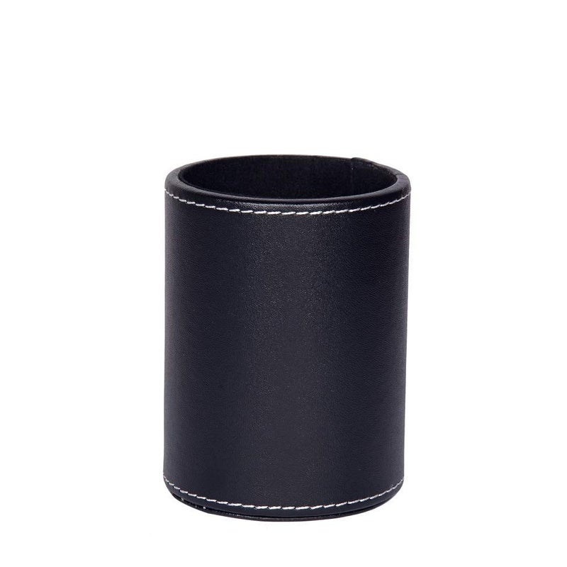 esowemsn 1PC Black PU Leather Round Pencil Pen Cup Holder Stand Desk Organizer Desktop Stationery Container Accessorires for Home, School, Office - Image 2